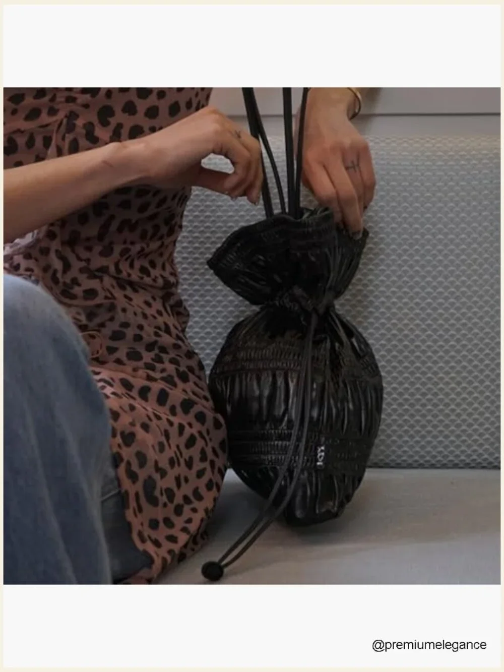 Lightweight PU Leather Crinkle Shoulder Tote Bag Drawstring Closure Work Travel